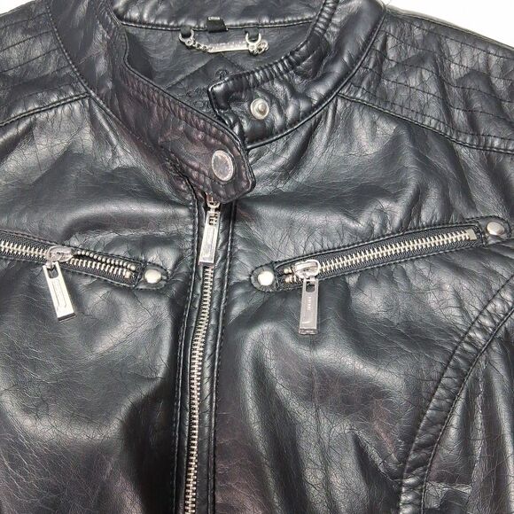 Vintage Y2K J2 By Jou Jou Women’s XL Black Faux Leather Cropped Bomber Jacket - Picture 3 of 11